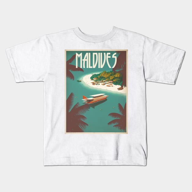 Maldives Resort Vintage Travel Art Poster Kids T-Shirt by OldTravelArt